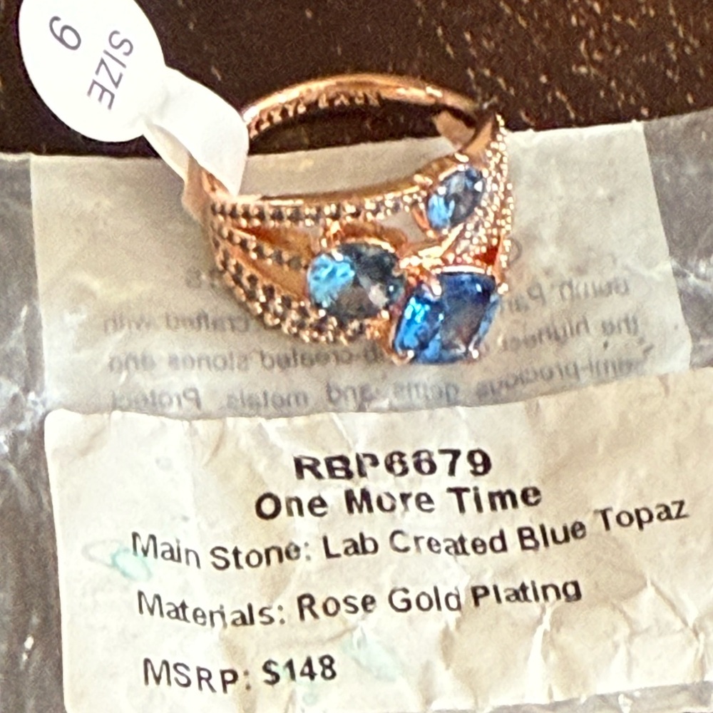 One More Time Rose Gold Ring with Blue Topaz